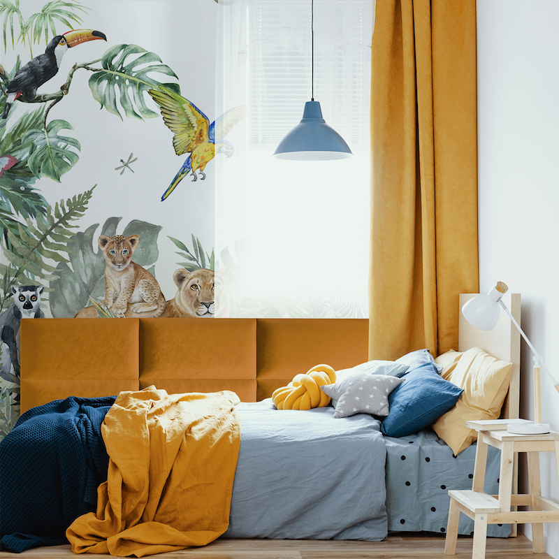 fototapete mit dschungel und wandpolster