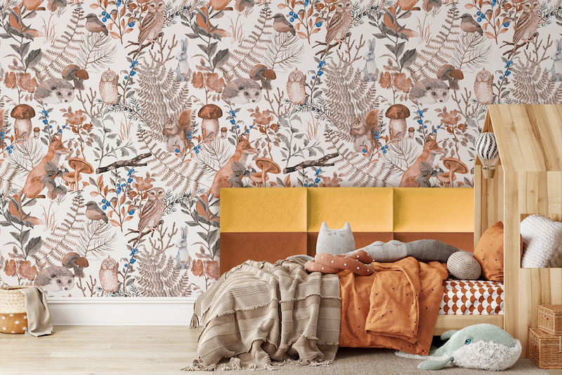 gelbe und orange wandpolster im kinderzimmer